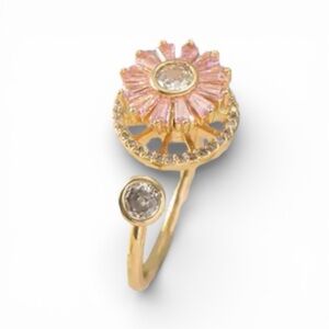 Floral Fidget Ring; Color Changing Cubic Zirconia in Gold & Pink;Spinning Flower